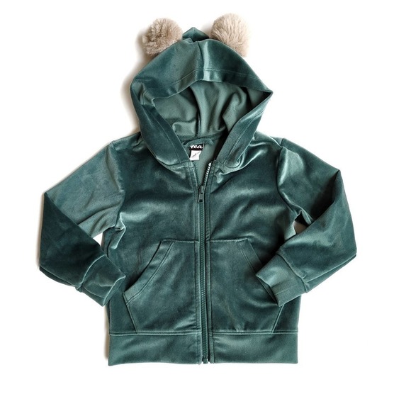 Tea Collection Velour All Ears Hoodie Soft Green Jungle Bear - Picture 1 of 6